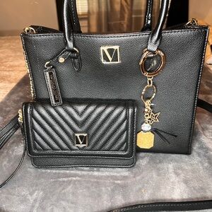 Victoria's Secret Black Crossbody Bag with Gold Accents